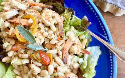 Grilled Shrimp, Fennel, and White Bean Salad with Sage and Oregano Vinaigrette