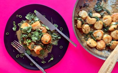 Easy Scallops With Lemongrass, Greens And A Coconut Curry Sauce