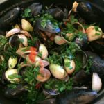 Mussels and Clams Marinara with Almonds