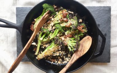 SUMMERY CHARRED BROCCOLI SALAD with CHEDDAR, DATES and ALMONDS