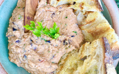 Grilled Eggplant-Tomato Dip with Za’atar Spiced Pita Chips