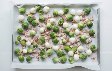 Balsamic-Glazed Brussels Sprouts & Pearl Onions with Bacon